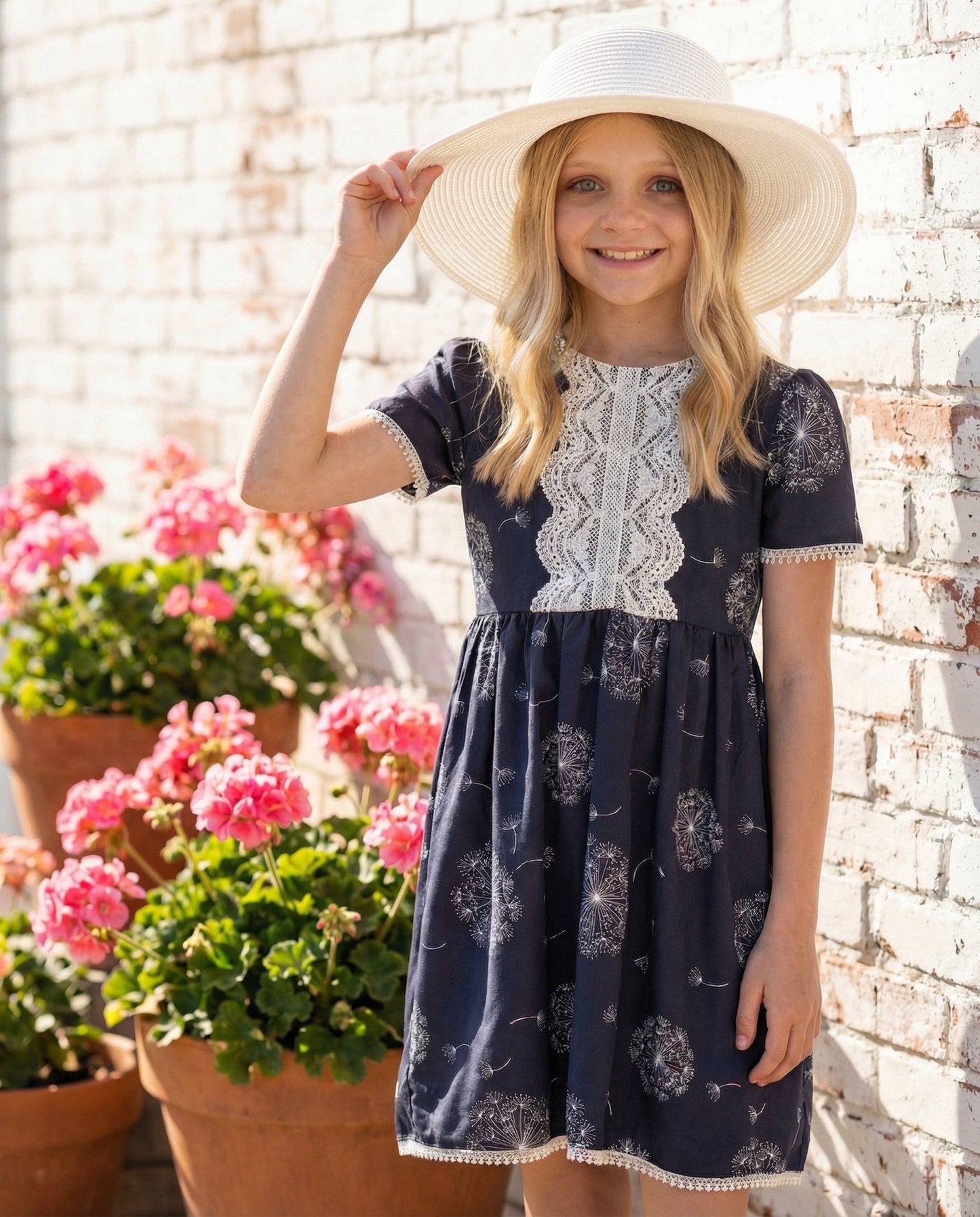 Girls Charcoal Dandelion Wish Lace Dress