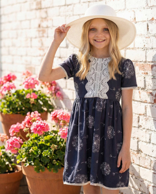 Girls Charcoal Dandelion Wish Lace Dress