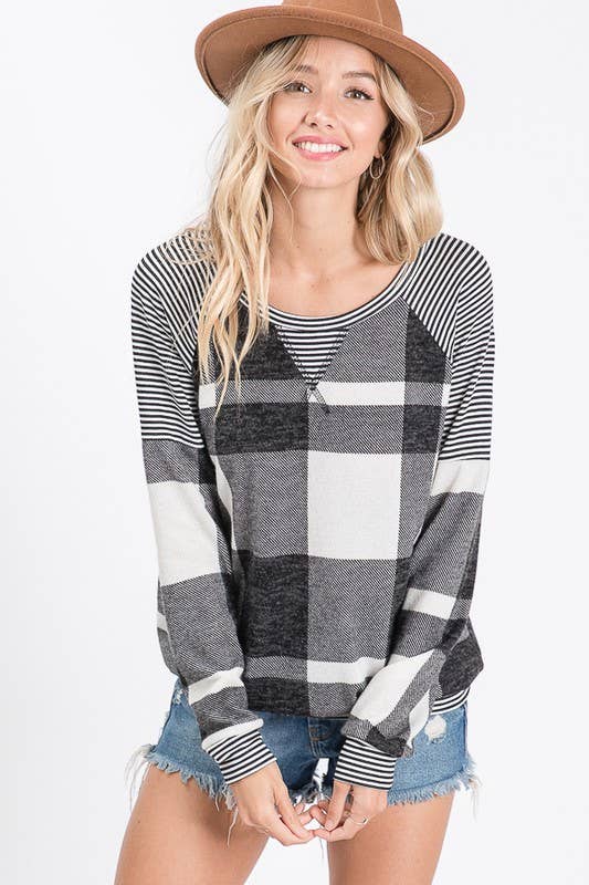 Brushed Mohair Plaid Sweatshirt