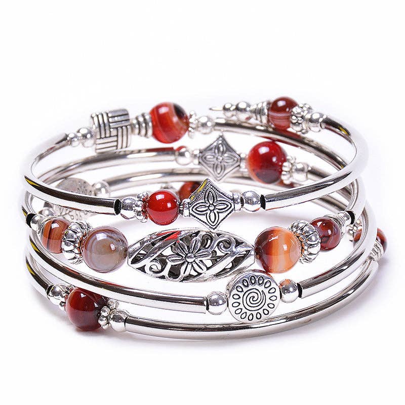 Natural Stone Wrap Beaded Bracelet Bangle