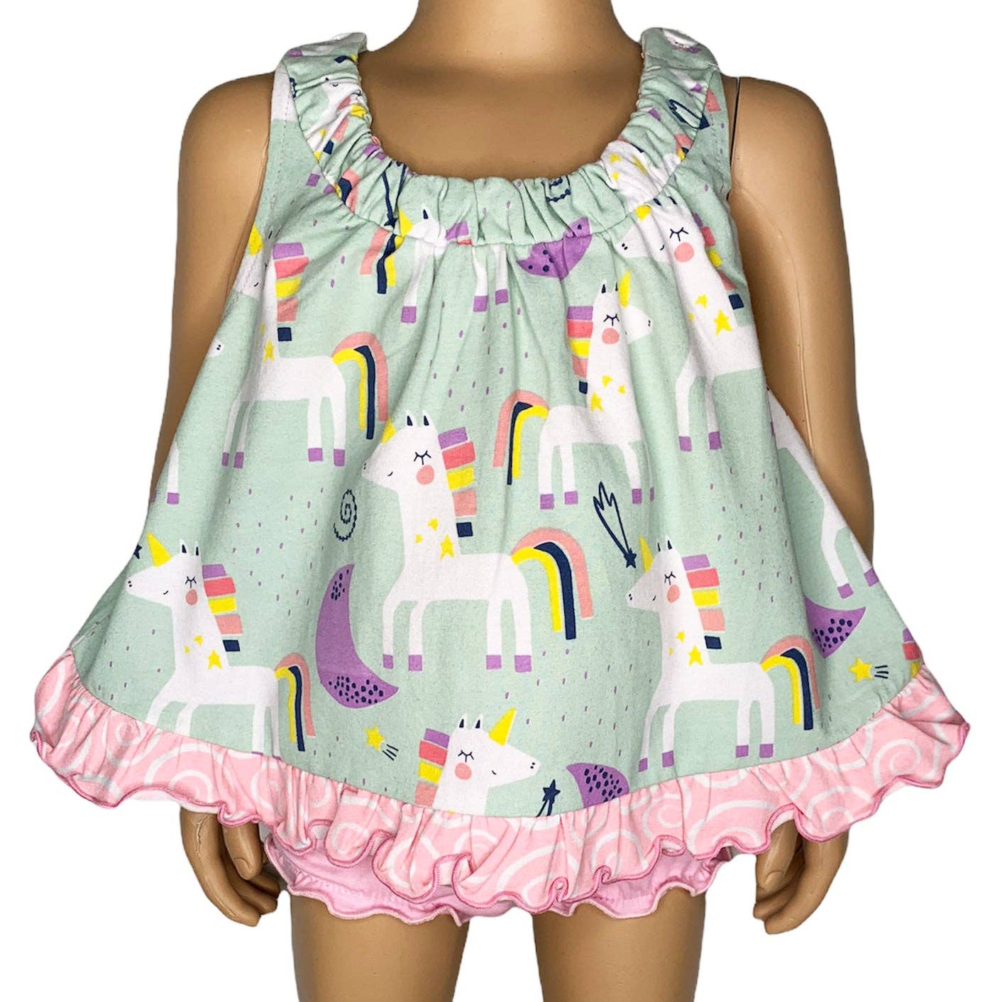 AnnLoren Baby Girls Swing Tank Top Unicorns & Rainbow