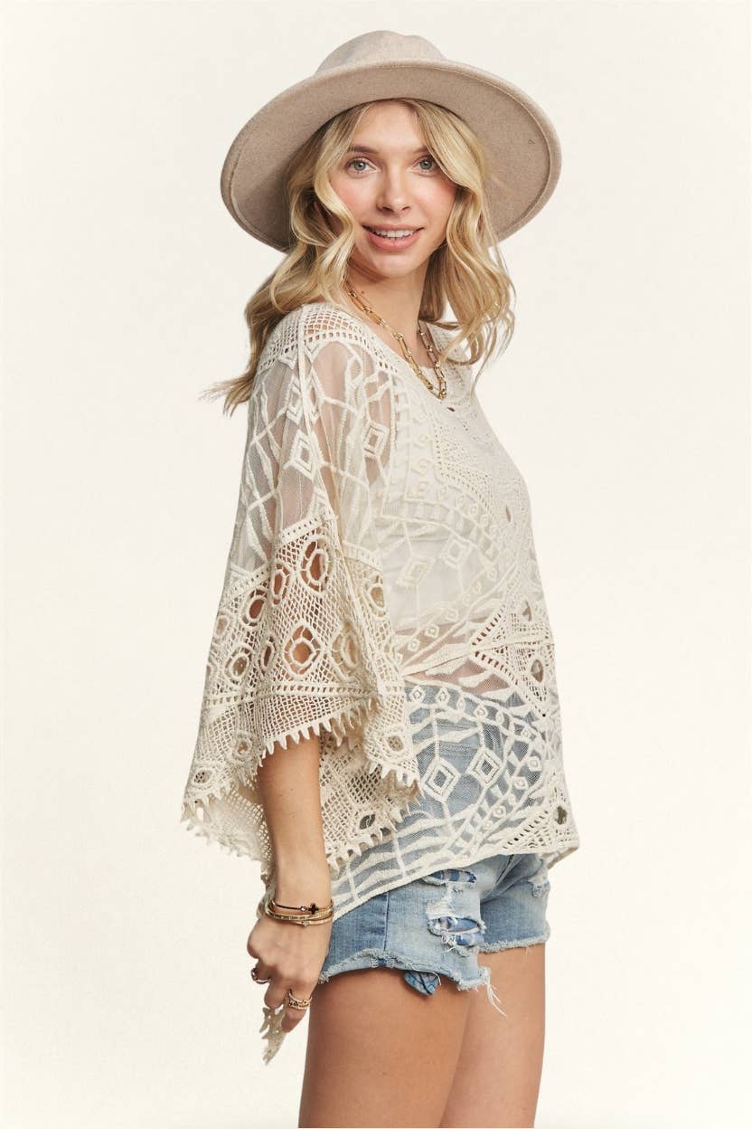 Shoulder Boat Neck Crochet Lace Blouse