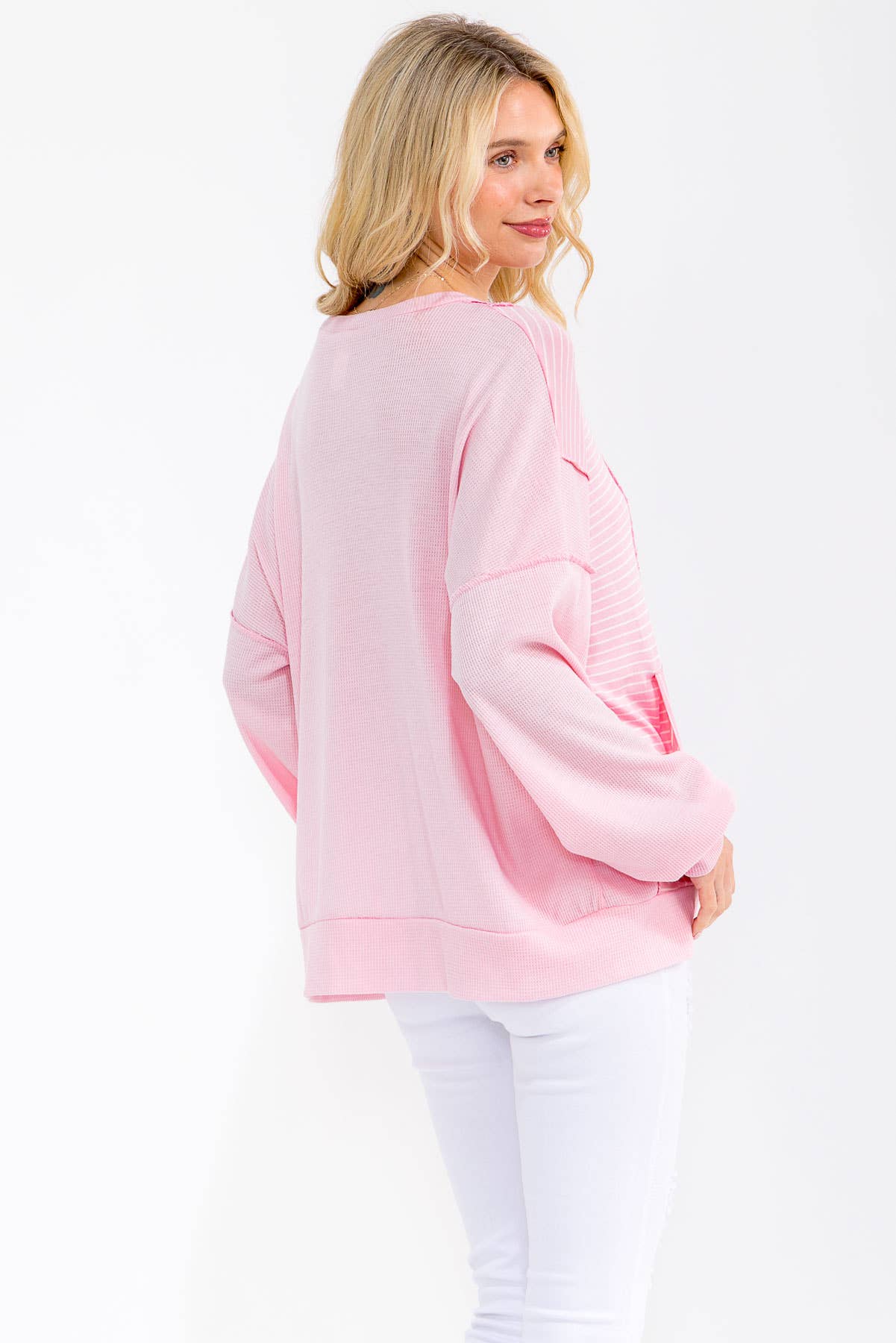 Textured Stripe Contrast Knit Top T6203