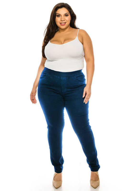 Plus size pre washed  basic  pull on denim skinny jeggings