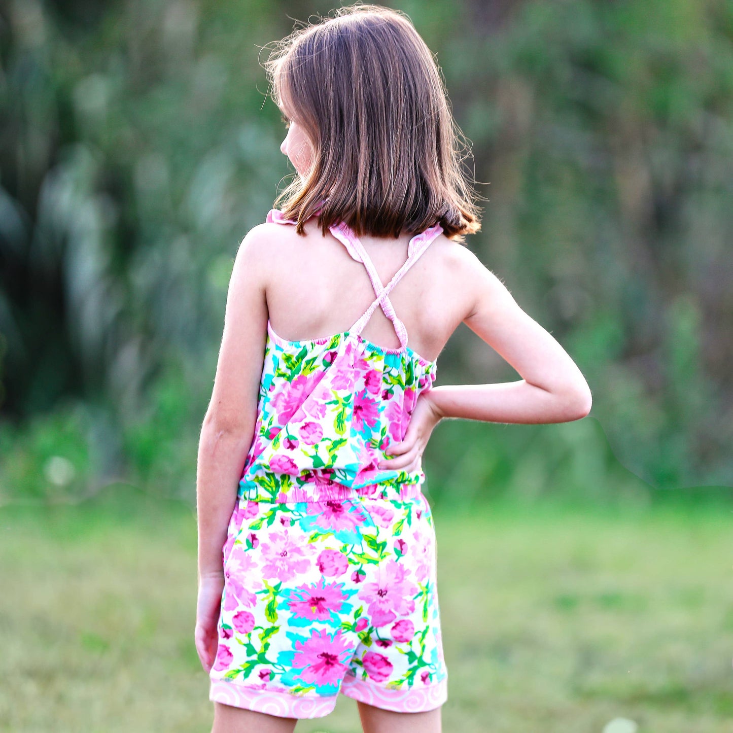 AnnLoren Floral Girls Jumpsuit Summer Romper Clothing Shorts
