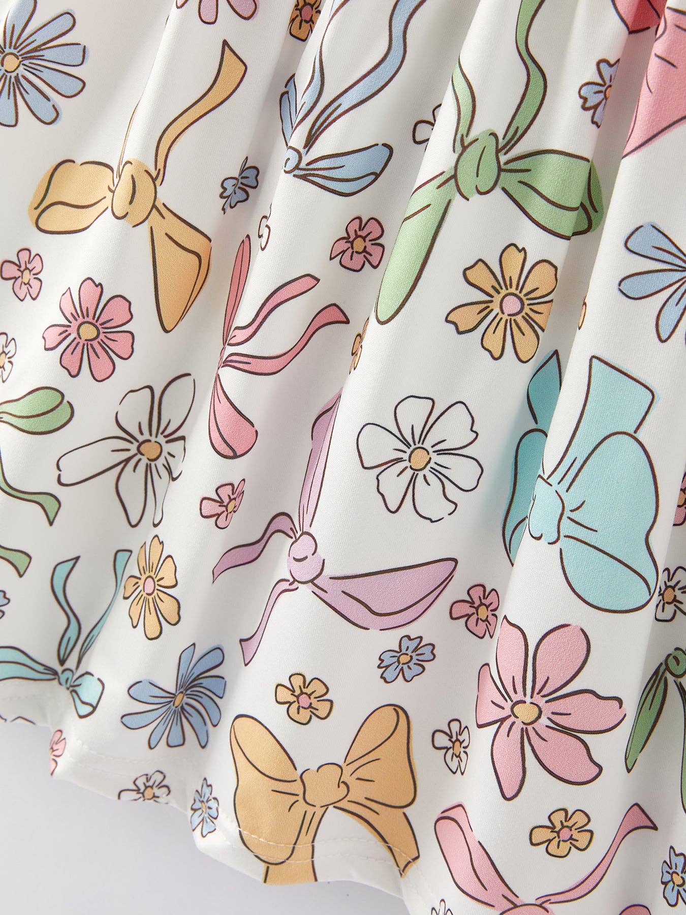 Bow Floral Print Fly Sleeve Girls Dress