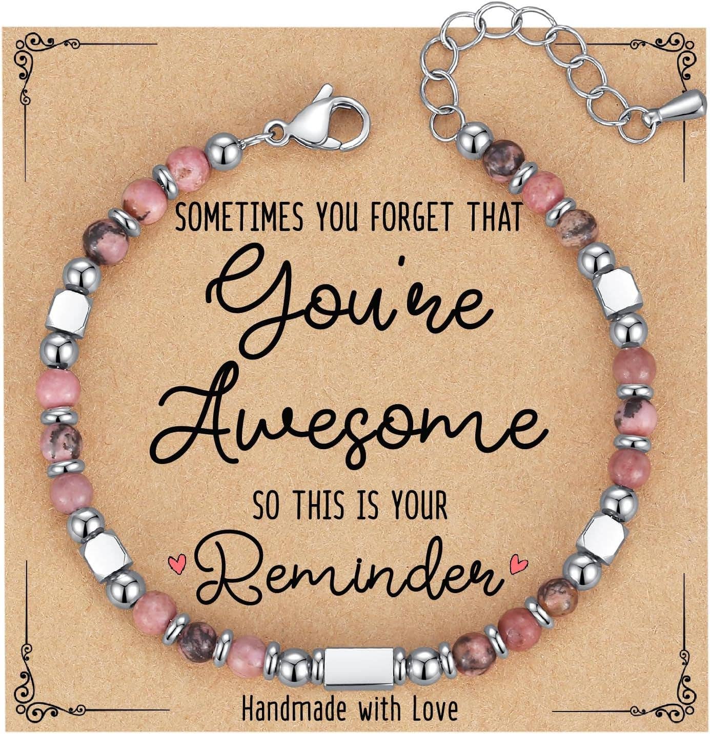 Stone & Stainless Steel Bead Bracelet and Card