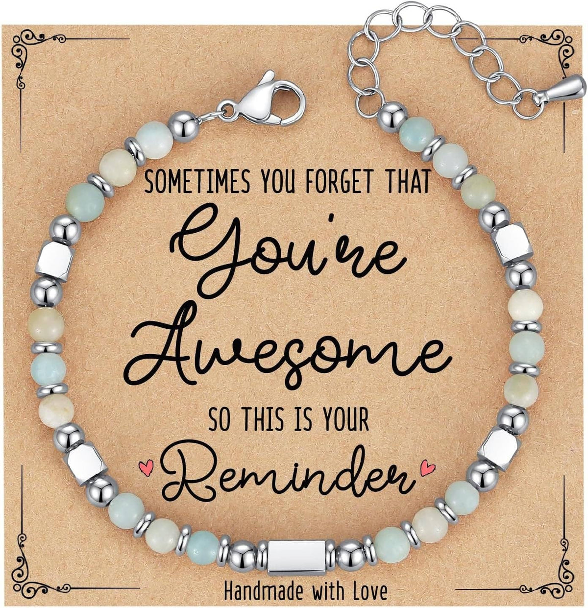 Stone & Stainless Steel Bead Bracelet and Card