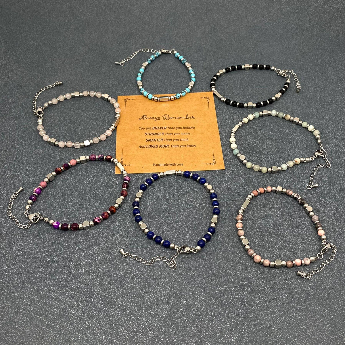 Stone & Stainless Steel Bead Bracelet and Card
