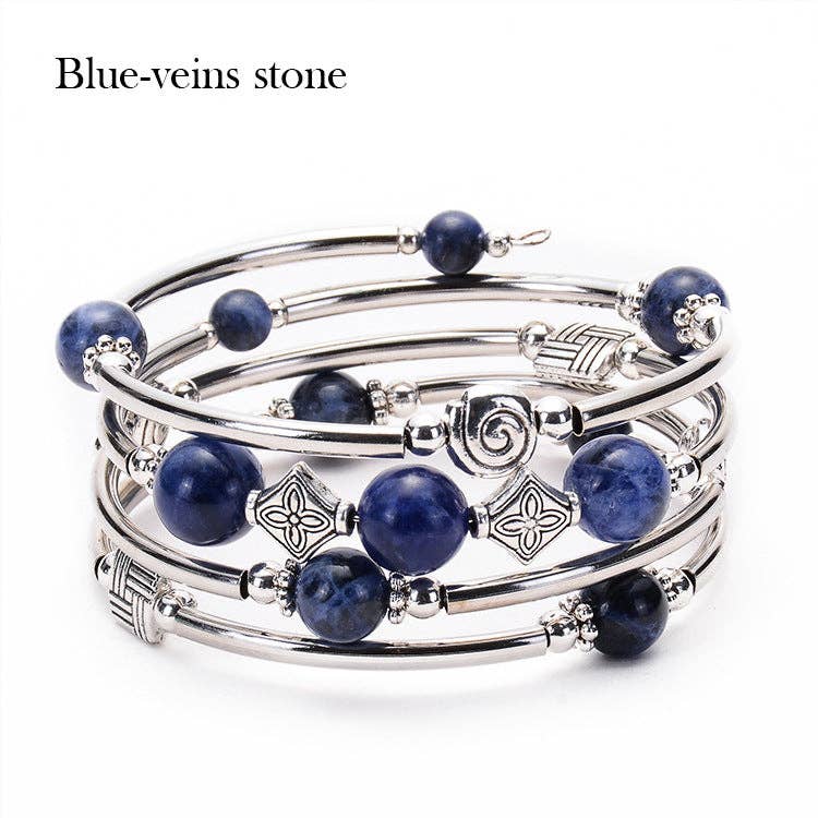Natural Stone Beaded Wrap Bracelet Stretch Bangle - CS