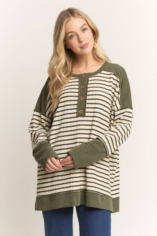 ROUND NECK JACQUARD STRIPE PRINT TOP
