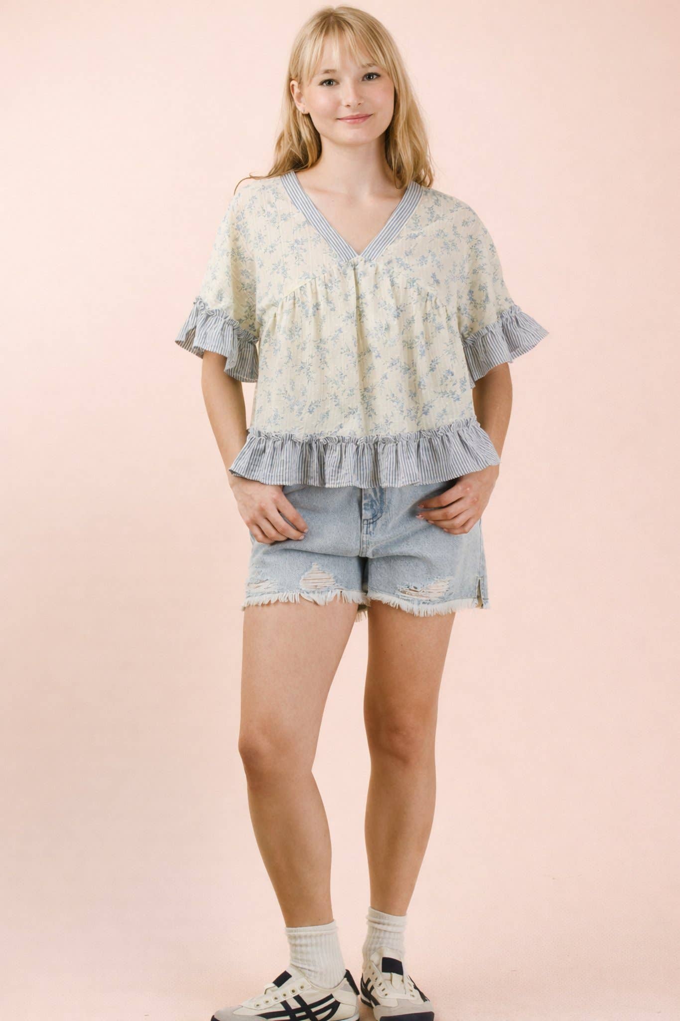 Floral Printed Ruffle Hem Blouse Top