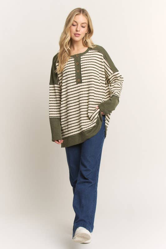 ROUND NECK JACQUARD STRIPE PRINT TOP