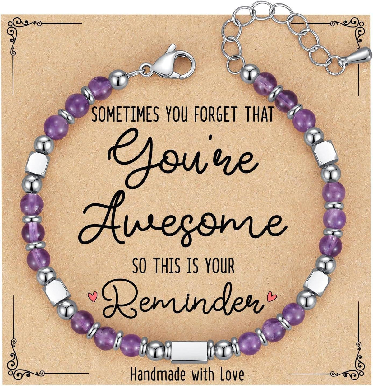 Stone & Stainless Steel Bead Bracelet and Card