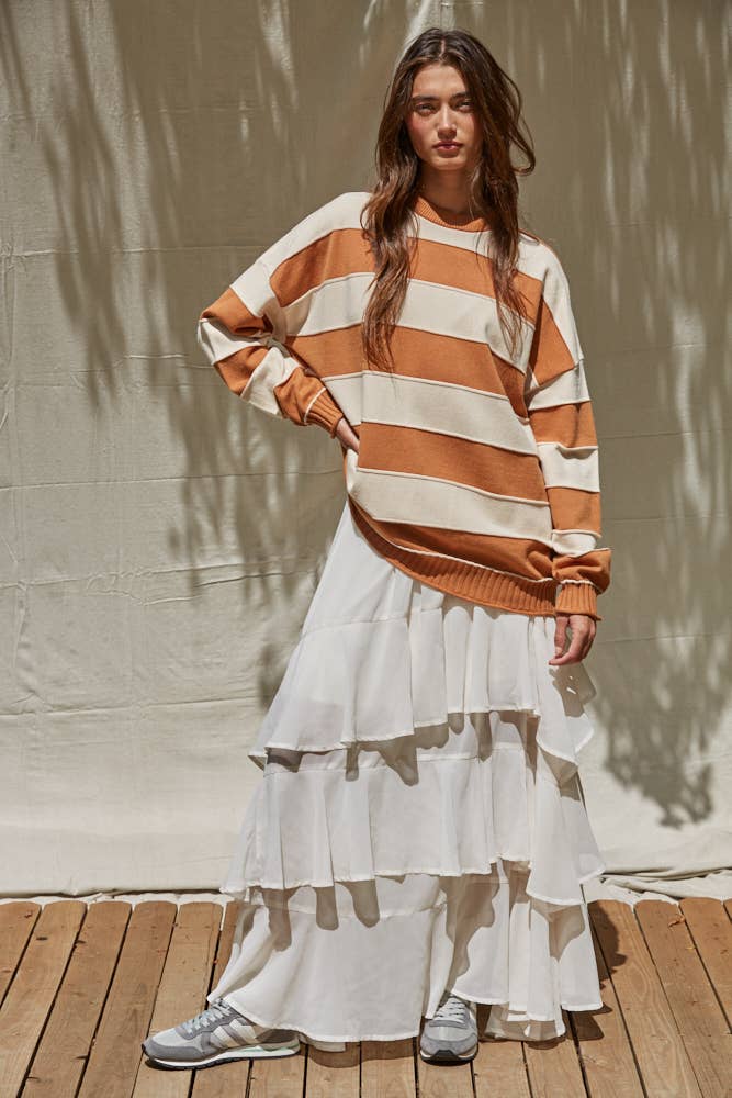 Knit Sweater Striped Crew Neck Long Sleeve Pullover