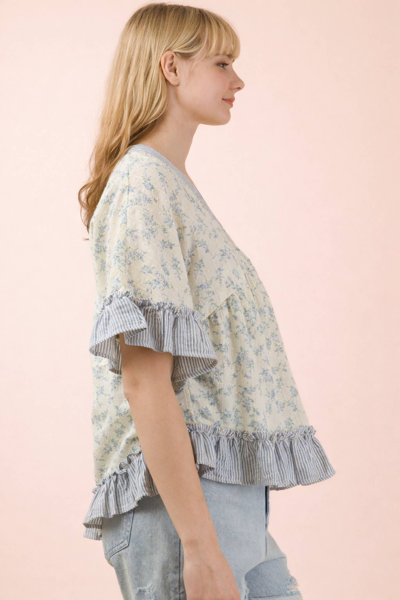 Floral Printed Ruffle Hem Blouse Top