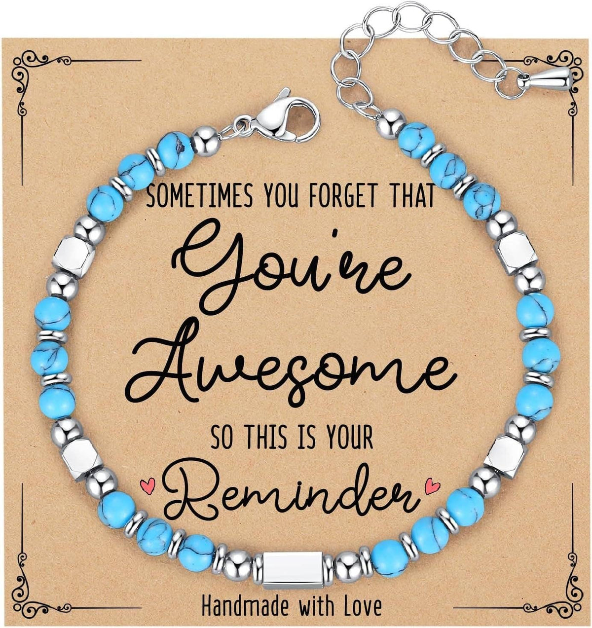 Stone & Stainless Steel Bead Bracelet and Card