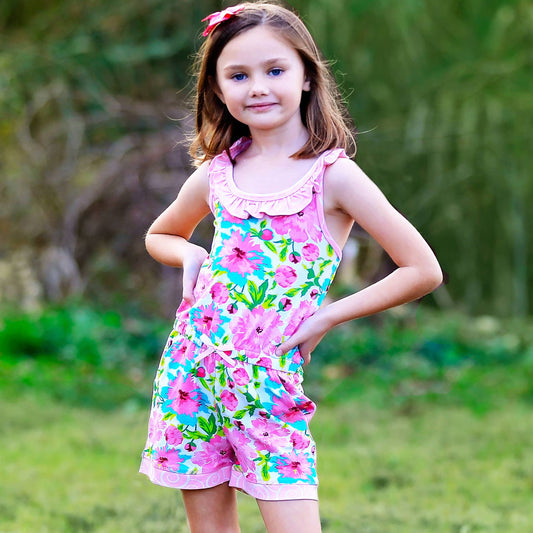 AnnLoren Floral Girls Jumpsuit Summer Romper Clothing Shorts