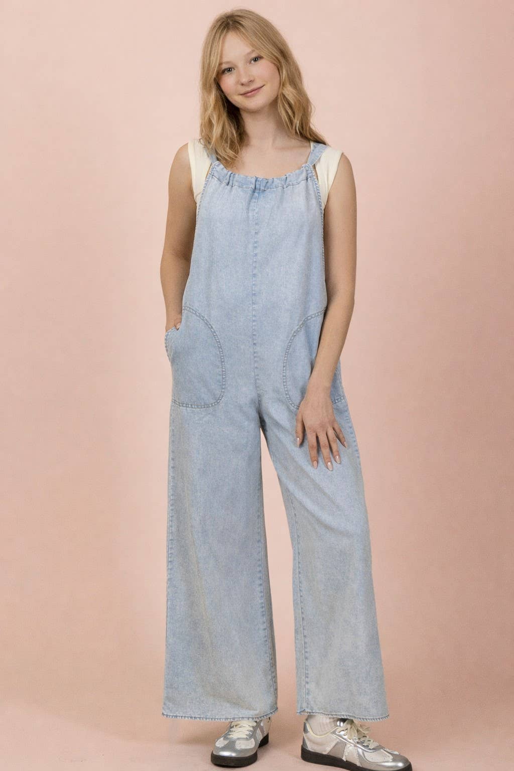 Washed Chambray Casual Jumpsuit