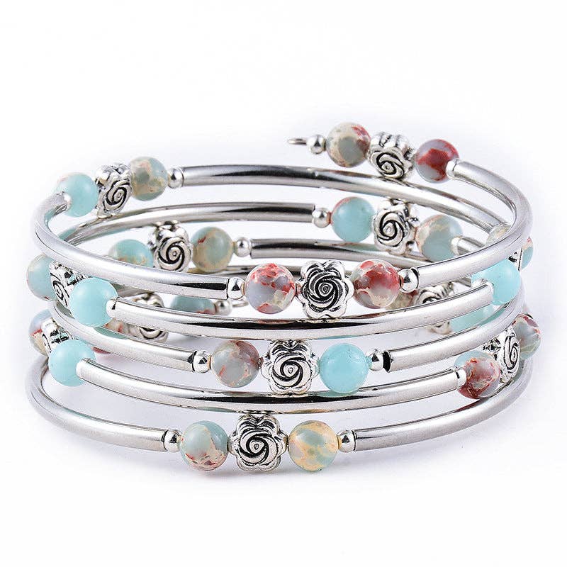 Natural Stone Multi-Layer Wrap Beaded Bangle Bracelets