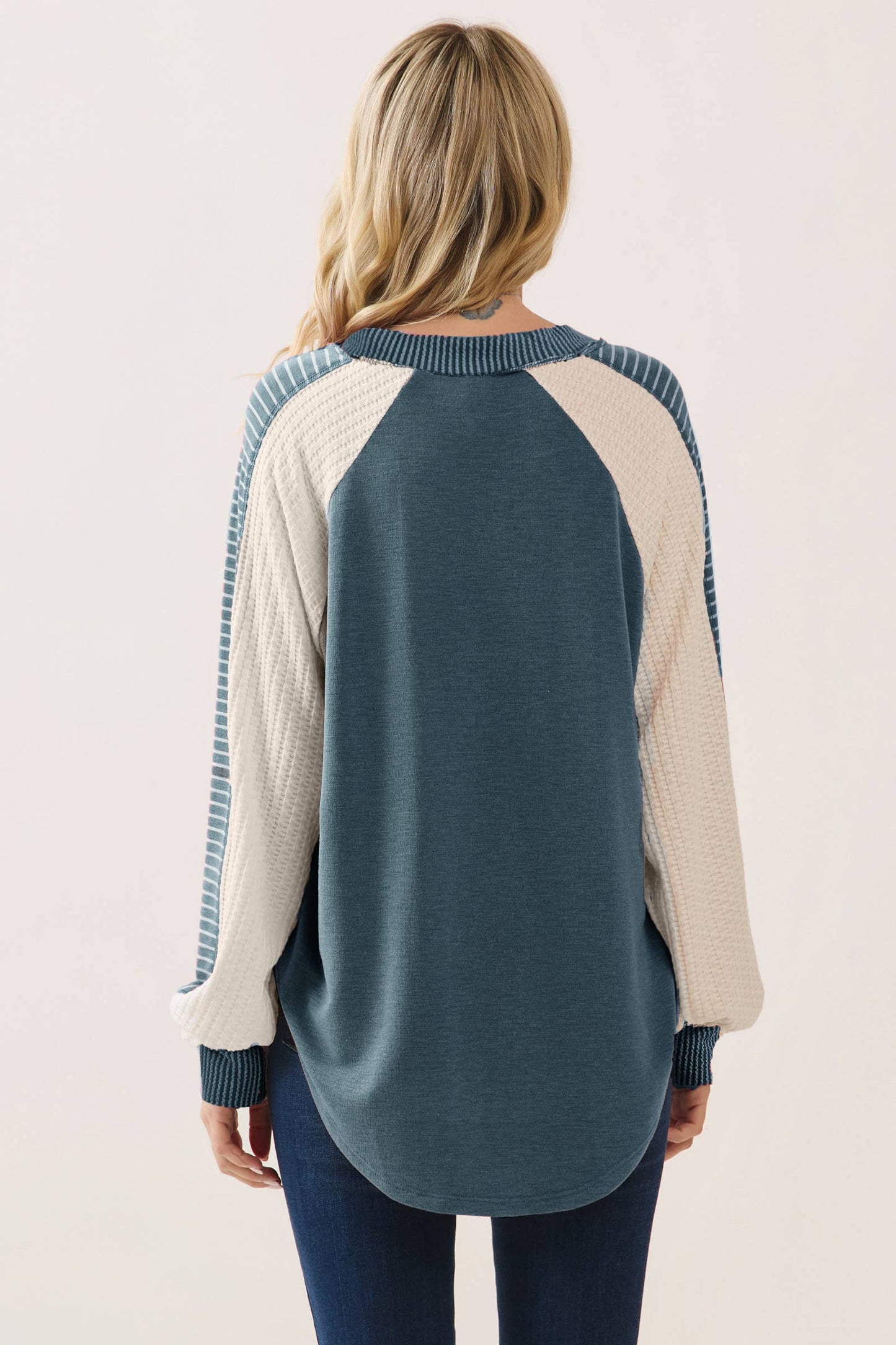 Color Block Stripe Contrast Pullover Top T5990-2