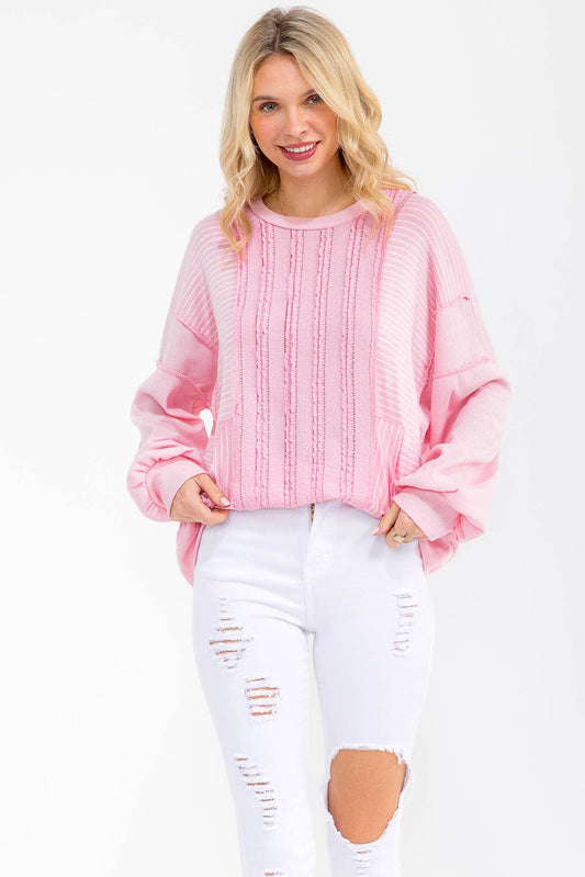 Textured Stripe Contrast Knit Top T6203