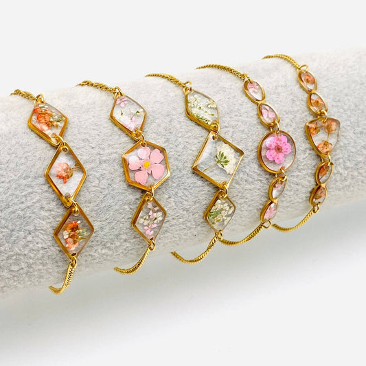 Dried Flowers Floral Geometric Bracelet