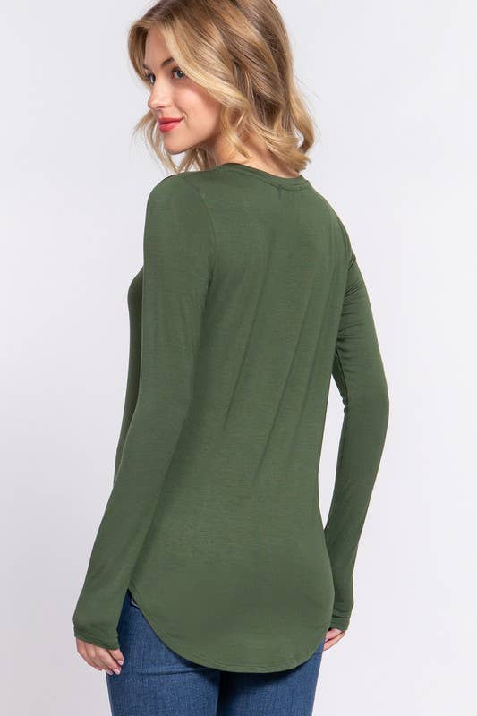 Long Sleeve Round Neck Rayon Spandex Jersey Top