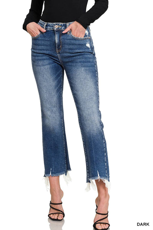 Distressed Crop Flare DENIM PANTS