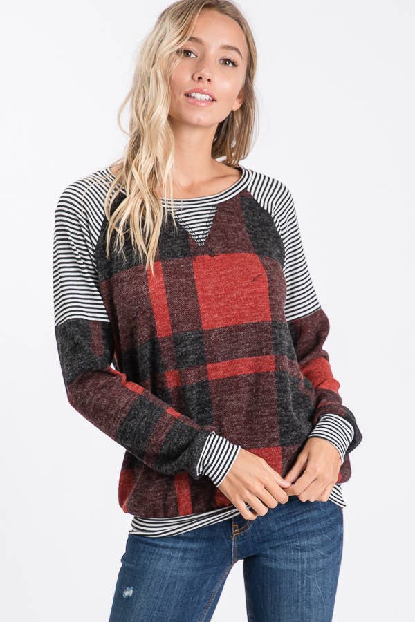 Brushed Mohair Plaid Sweatshirt