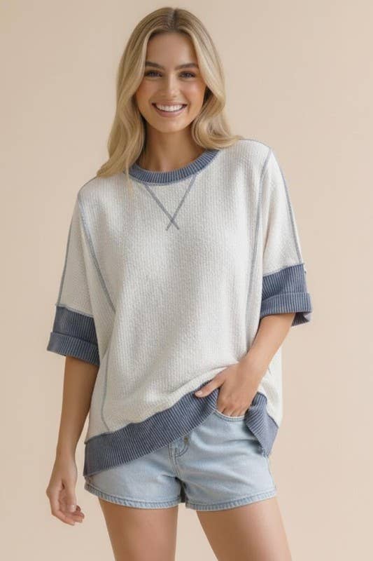 Plus Tri Angle Detail Oversized Color Block Top