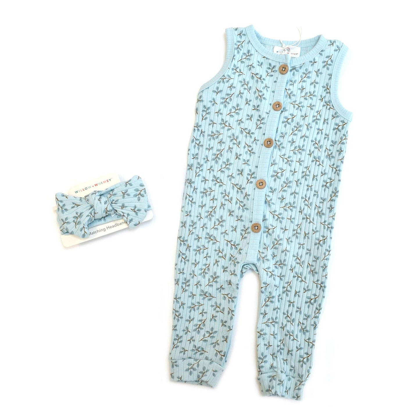 2 Piece Sleeveless Willow + Whimsy Coverall & Headband Set