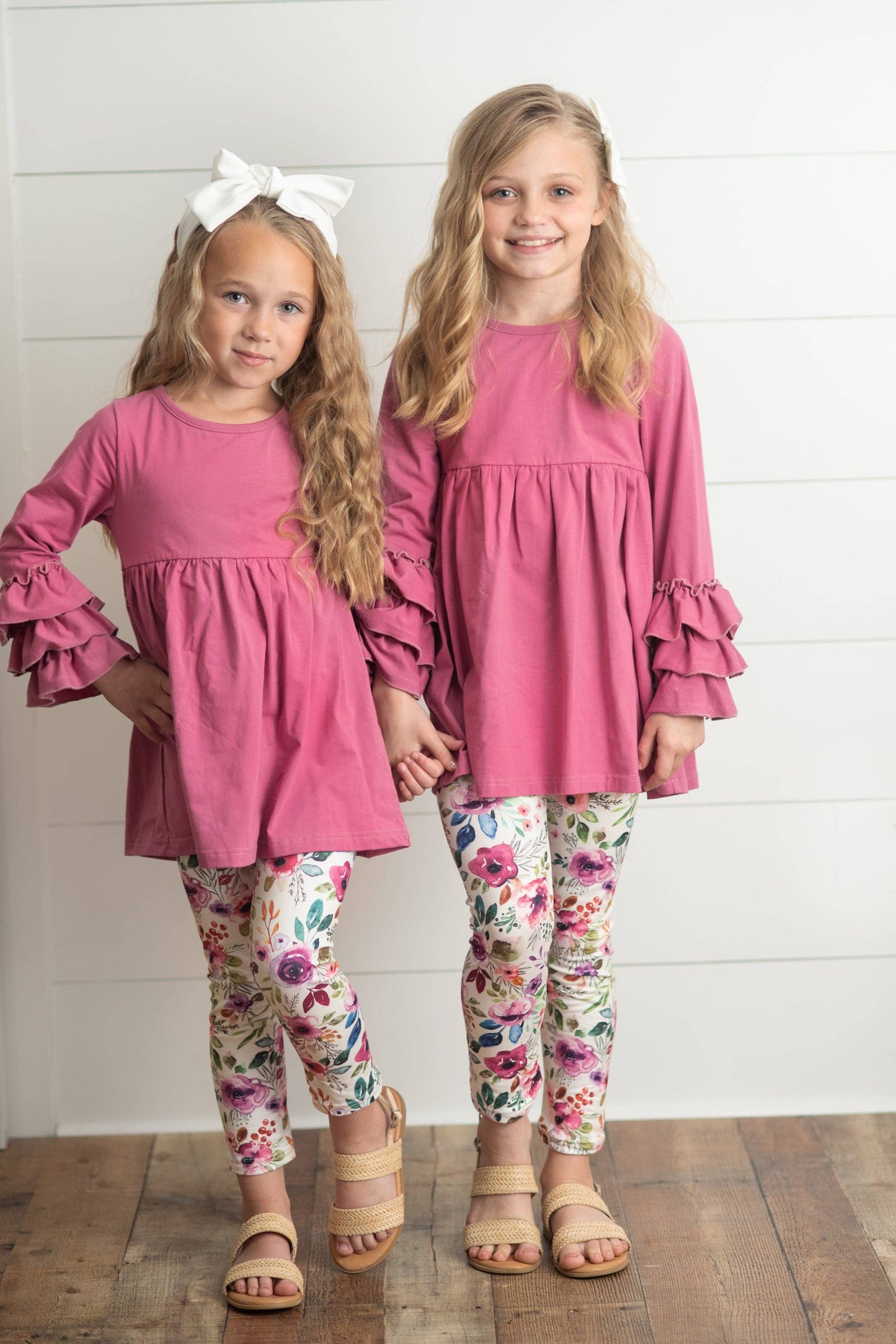 Kids Plum Floral 3 Ruffles Shirt & Leggings Set