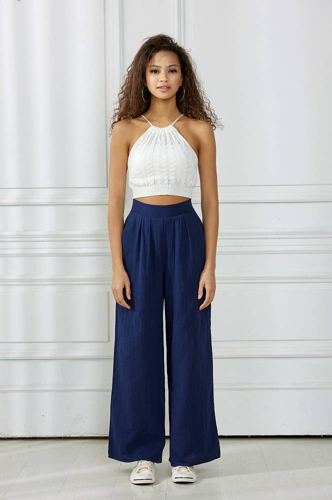 NP1002 Cotton Smocked Wide Leg Pants