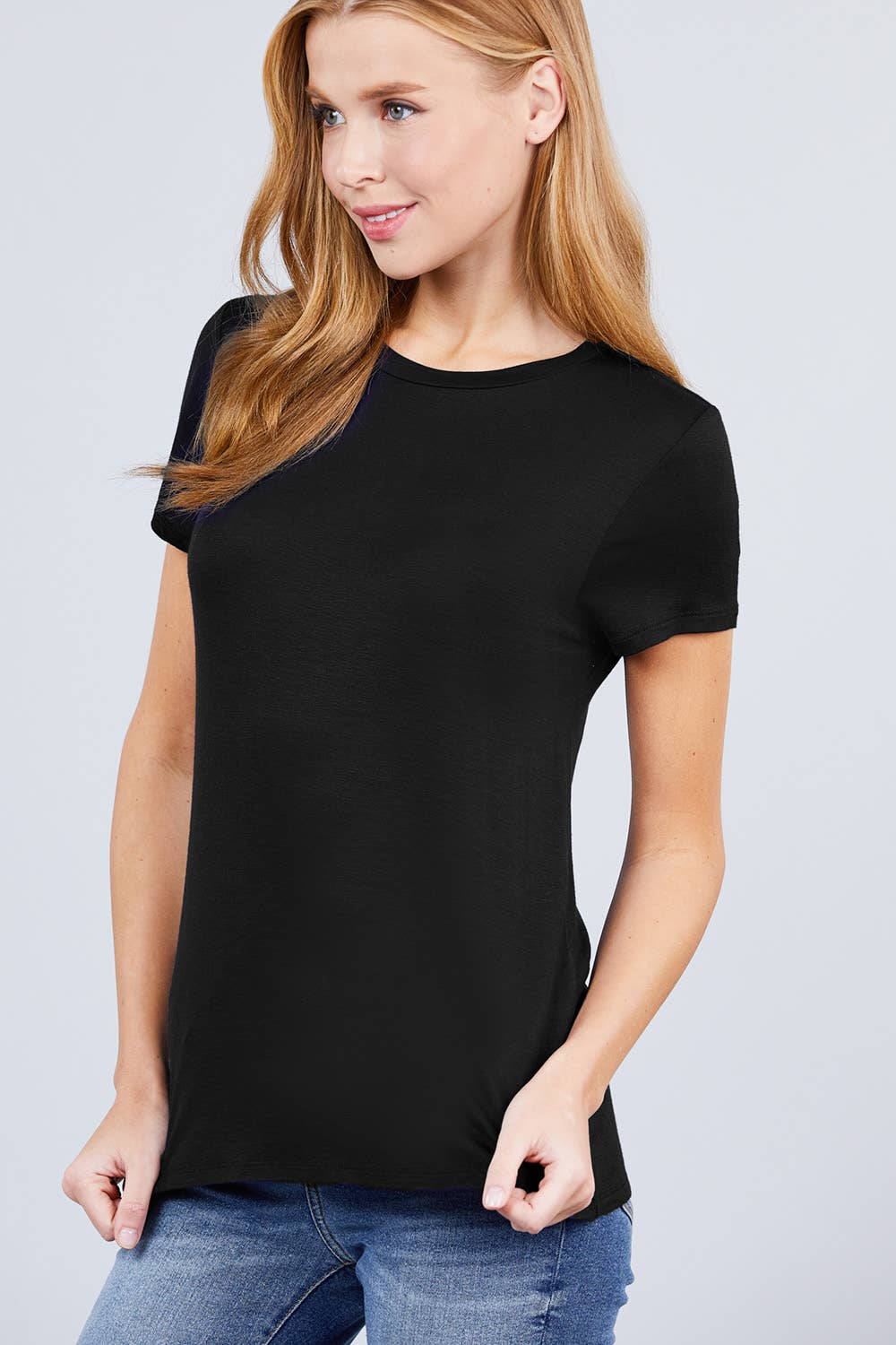 Short Sleeve Crew Neck Rayon Spandex Jersey Top