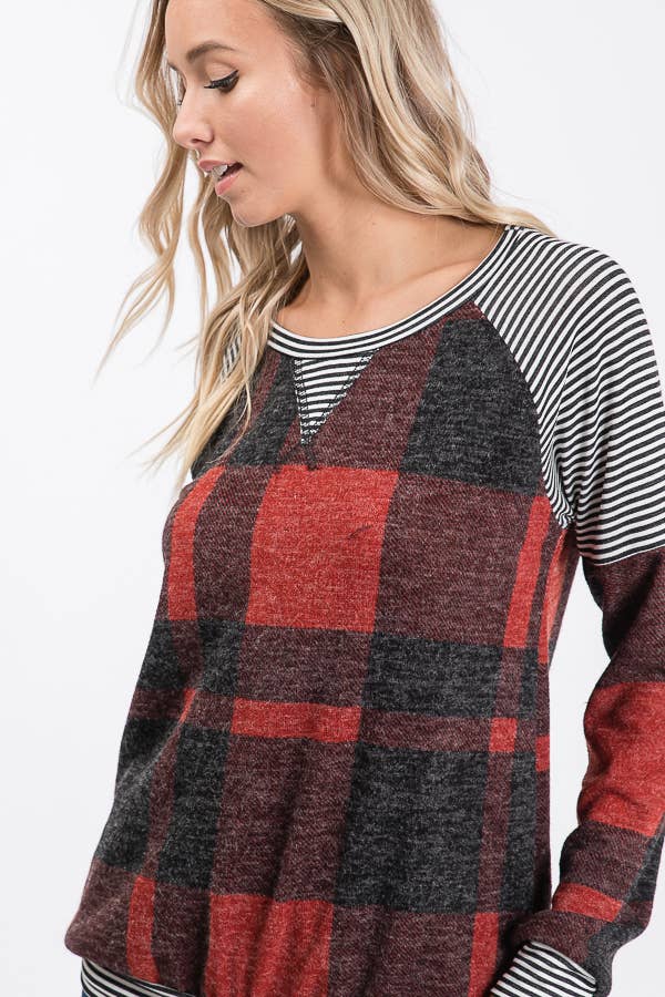 Brushed Mohair Plaid Sweatshirt