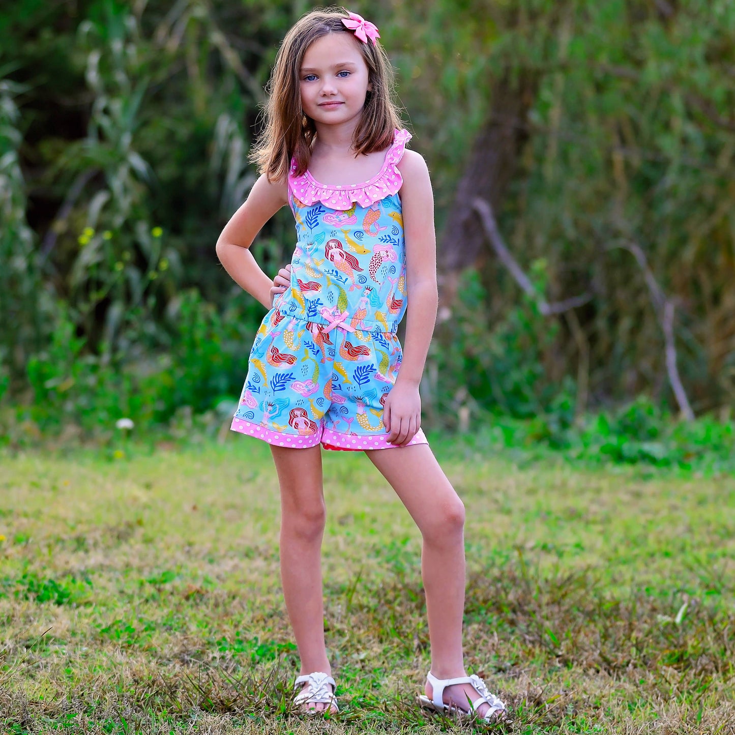 Girls Nautical Mermaid Shorts Jumpsuit Beach