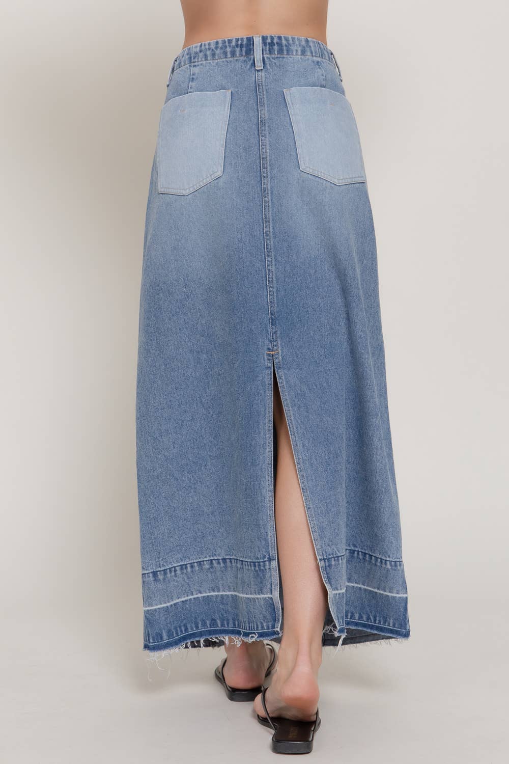 Combined Denim Midi Skirt