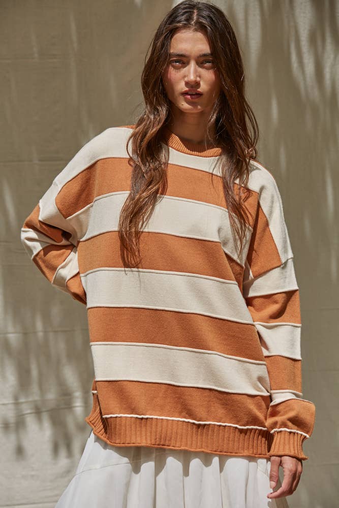 Knit Sweater Striped Crew Neck Long Sleeve Pullover