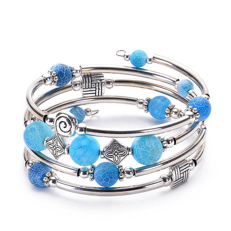 Natural Stone Beaded Wrap Bracelet Stretch Bangle - CS