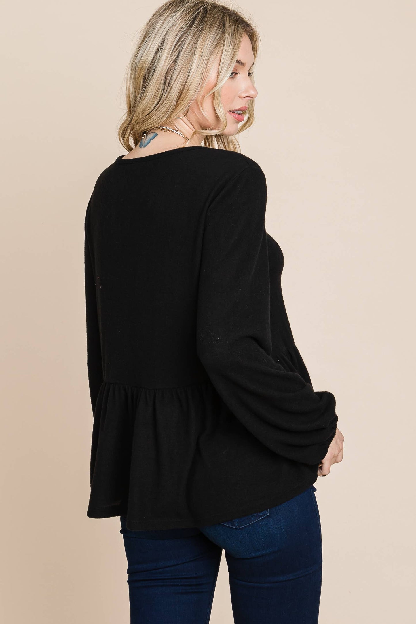 Solid Hacci Brush Babydoll Top