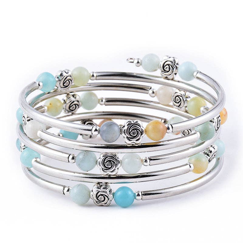 Natural Stone Multi-Layer Wrap Beaded Bangle Bracelets
