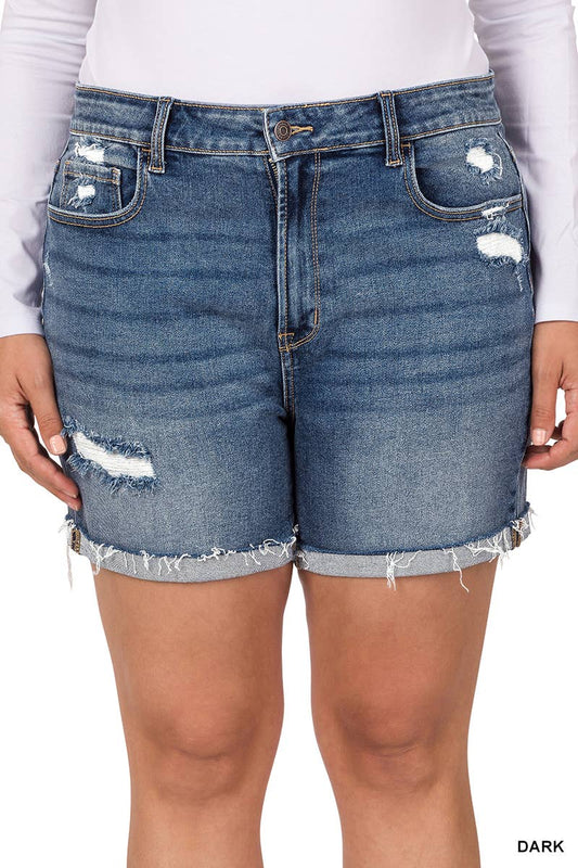 PLUS SIZE DISTRESSED DENIM SHORTS