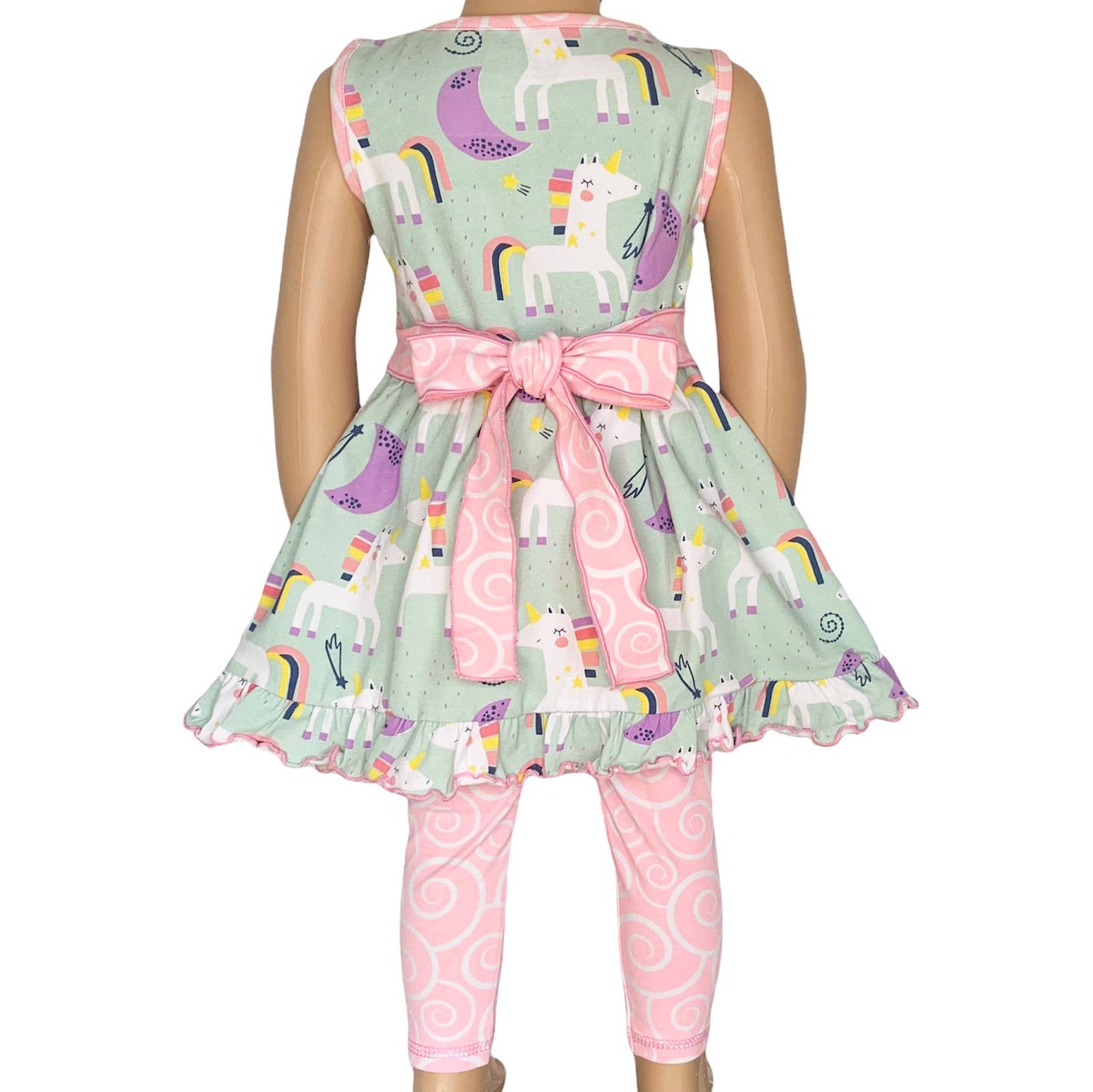 AnnLoren Girls Unicorn Dress & Pink Leggings