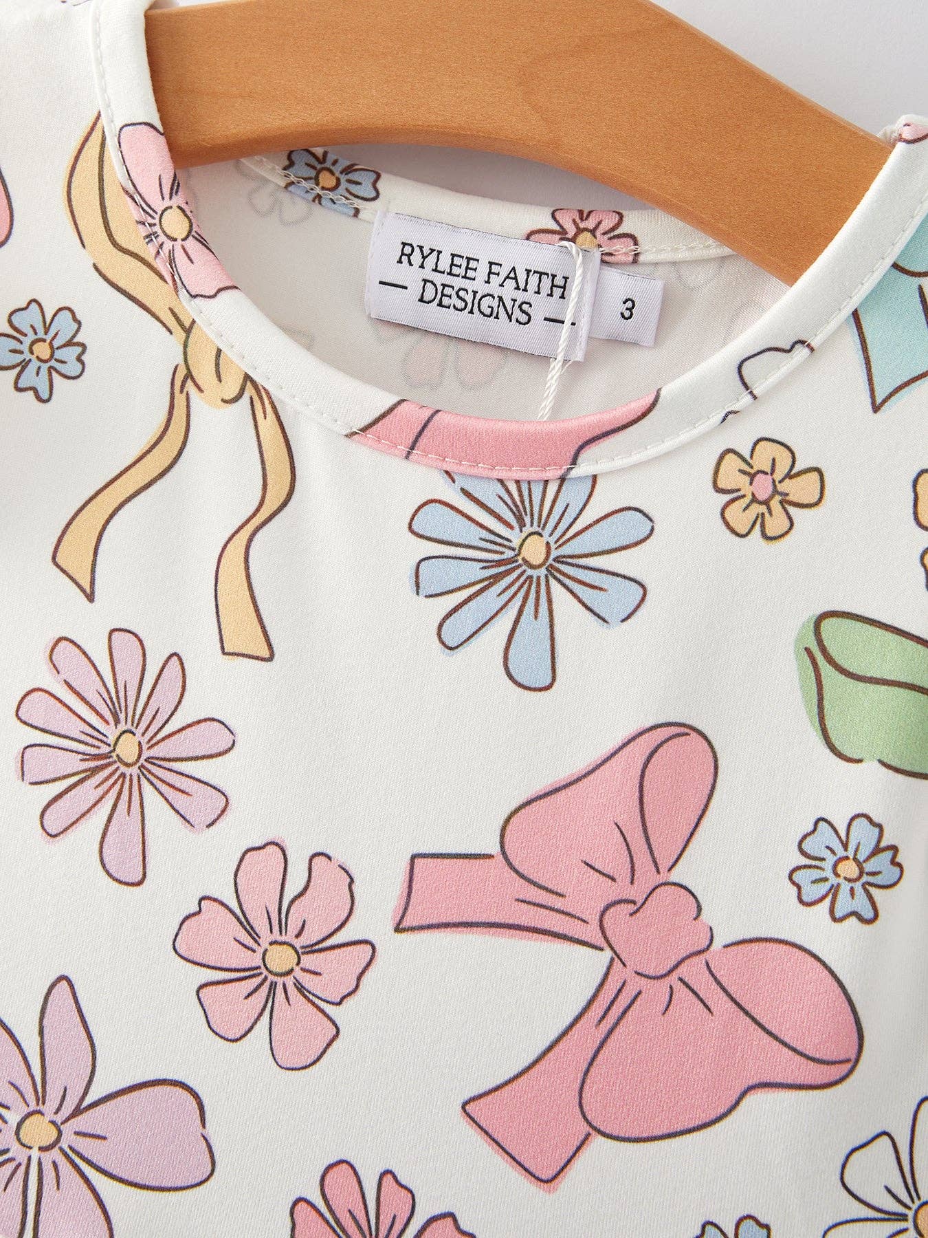 Bow Floral Print Fly Sleeve Girls Dress