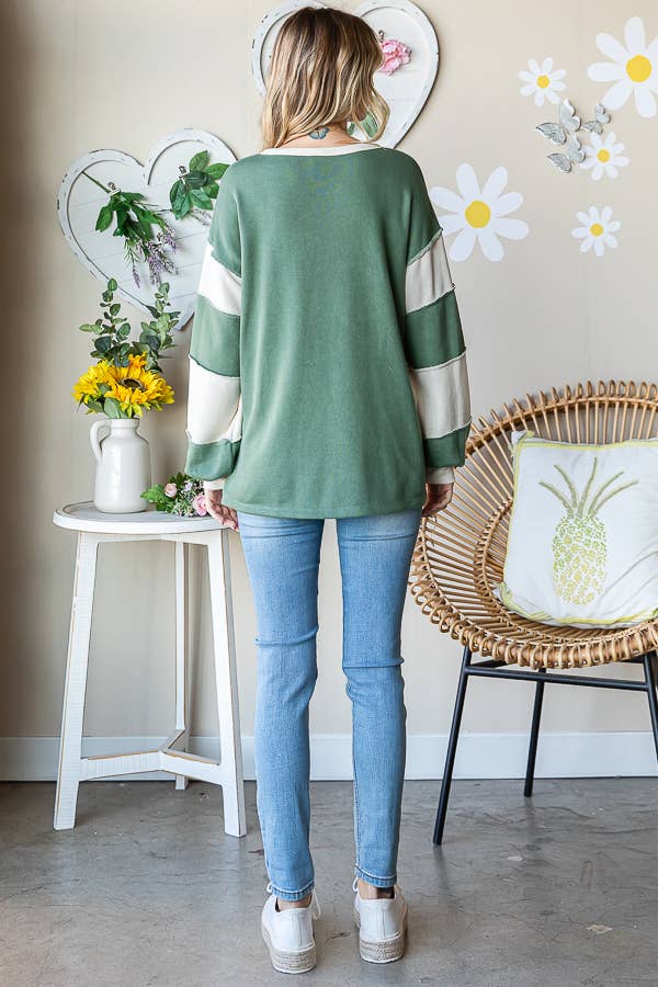 Cotton Button Front Drop Shoulder Side Slit Pullover T5410