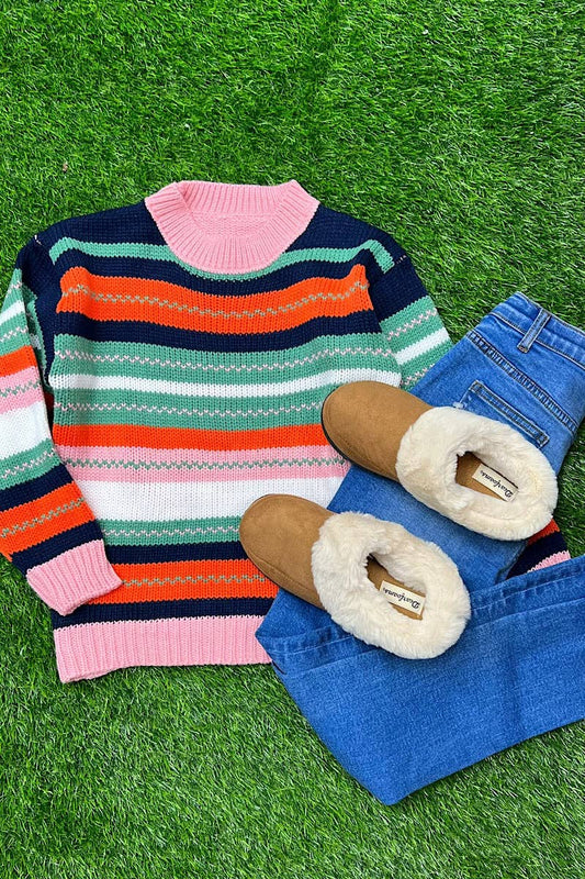 Multi-color stripe knit sweater