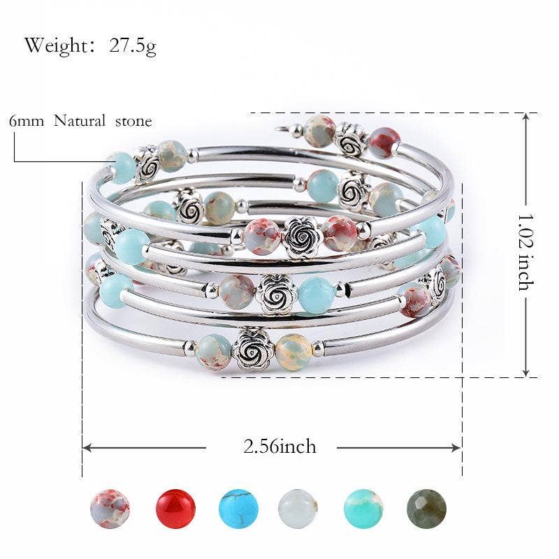 Natural Stone Multi-Layer Wrap Beaded Bangle Bracelets