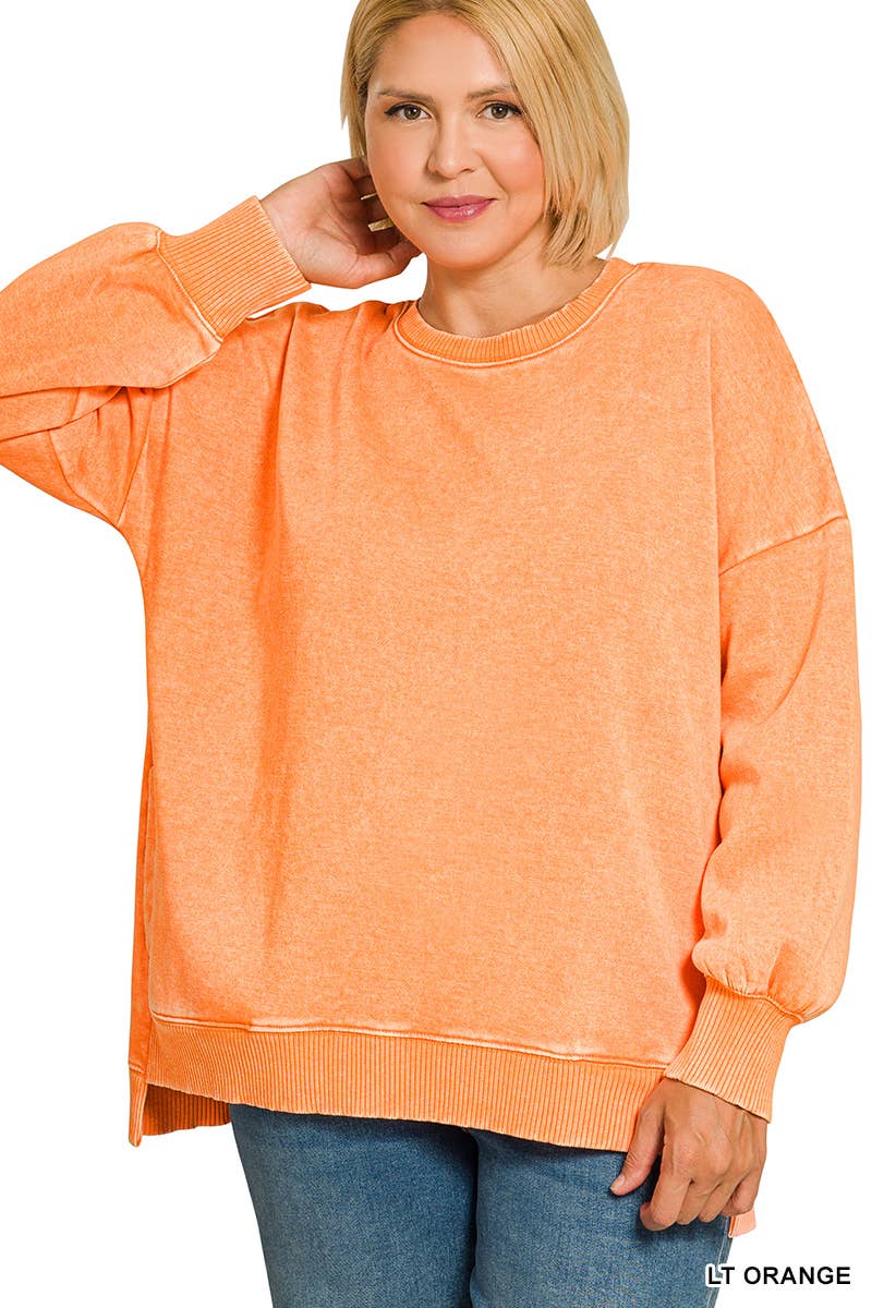 Washed Fleece Hi Low Hem Pullover Zenana