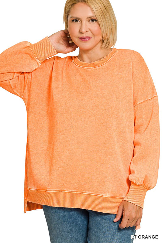 Washed Fleece Hi Low Hem Pullover Zenana